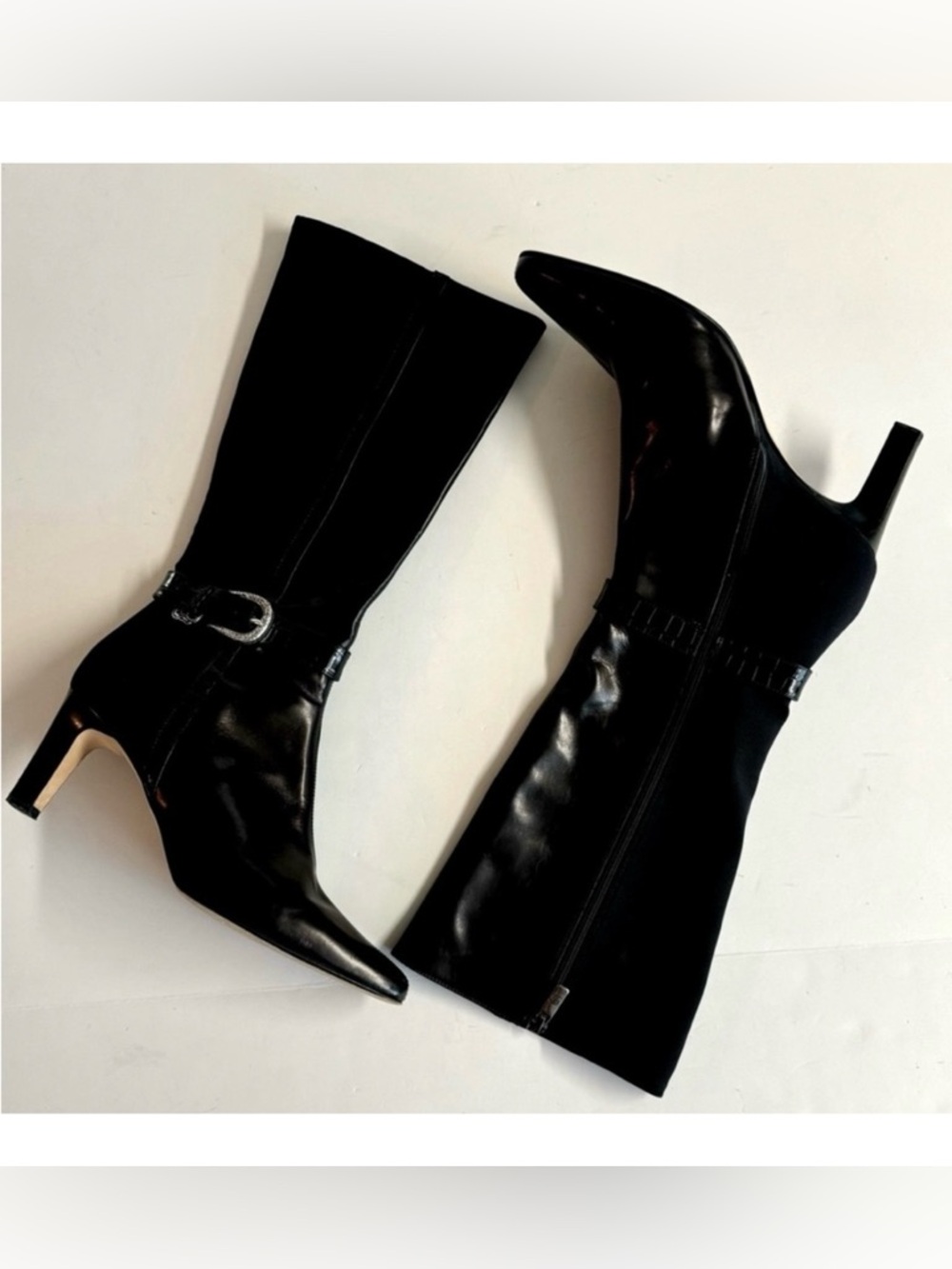 Brighton Made in Italy Rachel Sleek Black leather and nylon heeled boots.Size 9